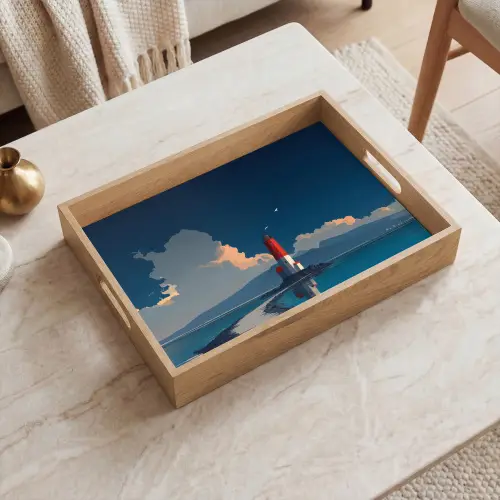 Vuurtoren - Zee - Wolken Dienblad Rechthoek middel -sfeer1
