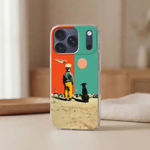 Retro - Jongen - Hond - Rood - Groen Telefoonhoesje iPhone 17 Pro klein -sfeer2