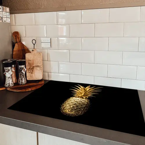 Ananas - Zwart - Goud - Luxe Inductie beschermer vinyl 3mm klein -sfeer3