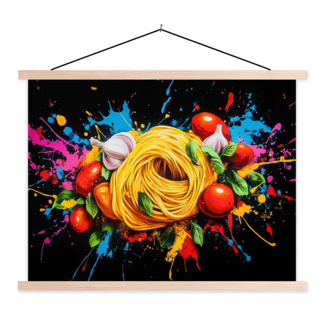Spaghetti - Graffiti - Verf - Kleurrijk - Eten - Modern textielposter latten blank klein -3d