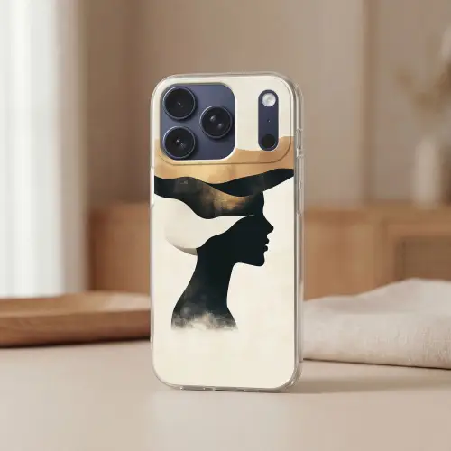 Vrouw - Golven - Zwart Telefoonhoesje iPhone 17 Pro klein -sfeer2