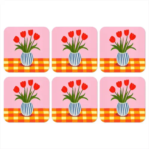 Tulpen - Roze - Vaas onderzetter kurk middel -3d