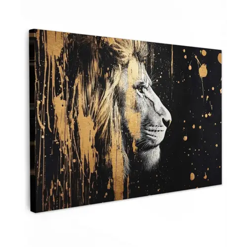 Portret - Leeuw - Abstract - Goud Tuinposter op houten frame 2 cm dik klein -3d