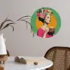Retro - Vrouw - Stad - Zon Wandcirkel behangsticker klein -sfeer3