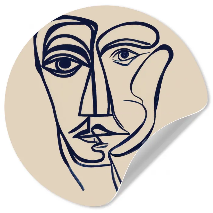 Minimalistisch - Lijnillustratie - Beige - Donkerblauw Wandcirkel behangsticker klein -3d