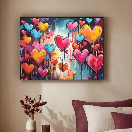 Hartjes - Kleuren - Kunst - Liefde Textielframe zwart klein -sfeer1