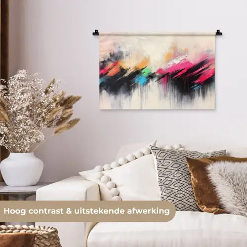 Dynamisch - Abstract - Kleurrijk - Zwart Wandkleed katoen klein -sfeer1