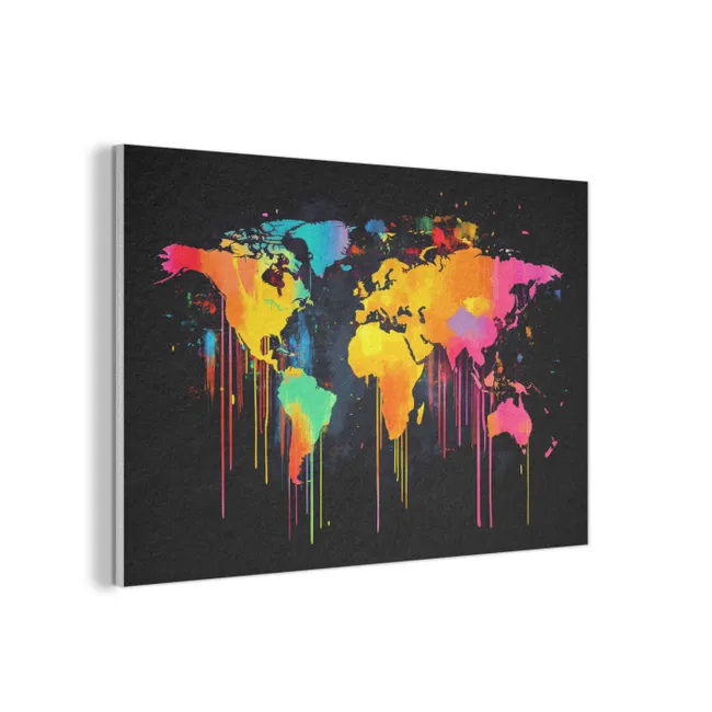 Akoestisch schilderij - Wereldkaart - Verf - Kleurrijk - Graffiti - Wereld