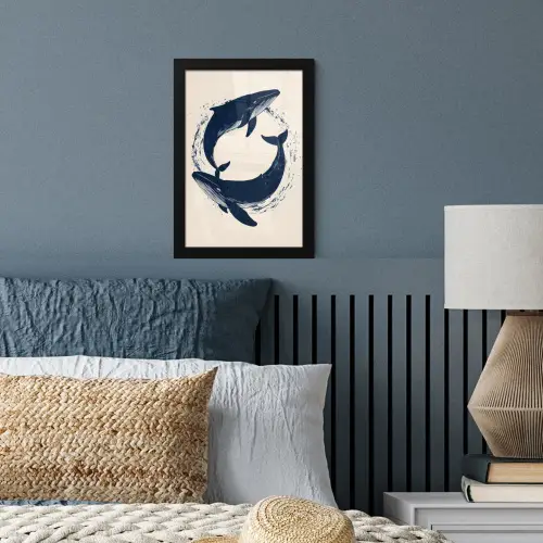 Walvissen - Spetters - Cirkel - Donkerblauw fotolijst zwart zonder passe partout klein -sfeer3