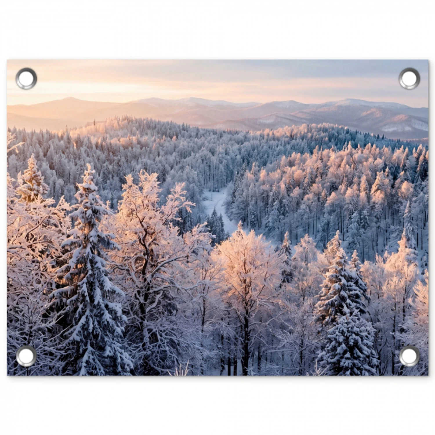 Bos - Bergen - Goud - Winter - Warm tuinposter los doek klein -3d