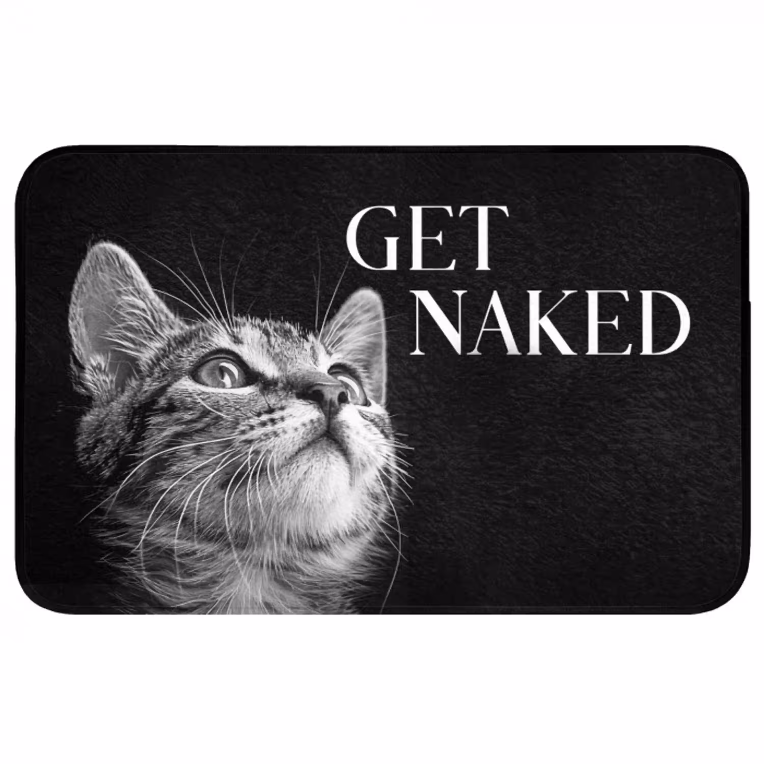 Kat - Dieren - quote - Get naked - Zwart WCmat middel -3d