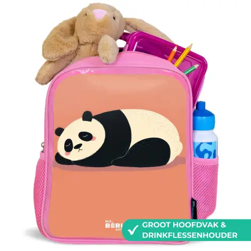 Panda - Slapen - Oranje Kinderrugzak - Roze middel -inhoud_NL