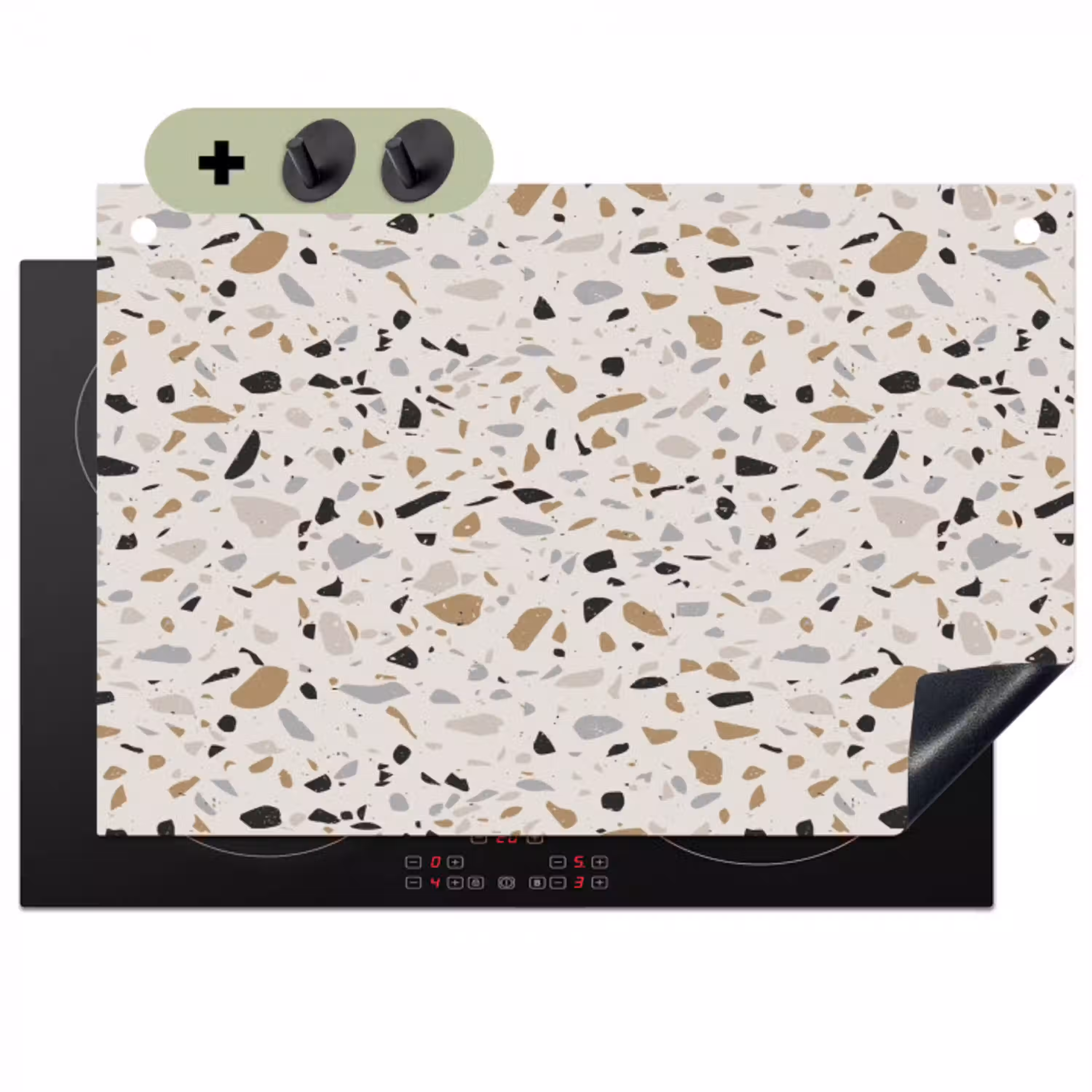 Terrazzo -  Patroon - Staal Inductie beschemer met haakjes klein 777 -3d