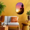 Zonsondergang - Horizon - Boeddha beeld - Buddha -  Silhouette Wandcirkel Ovaal Forex klein -sfeer4