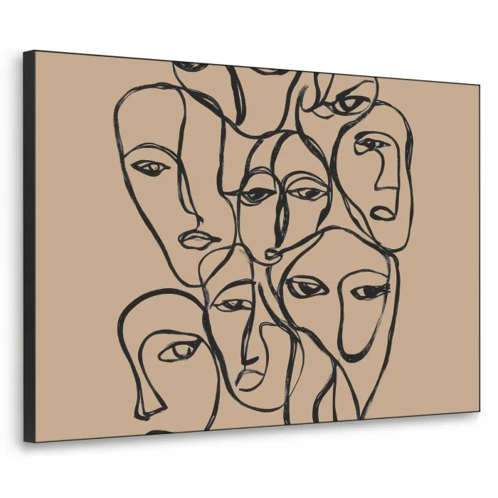 Gezichtenzee - Lijntekening - Abstract Textielframe zwart klein -3d