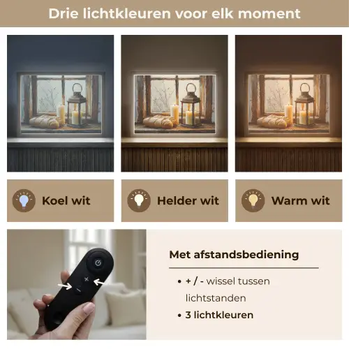 Stilleven - Rustiek - Kaarsen - Broden - Raam Light Box met batterij (Wandlamp) middel -USP_lichtkleurNL