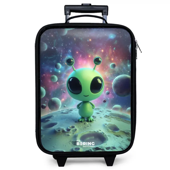 Groen buitenaards wezentje op maanlandschap Kinderkoffer - Zwart klein -zzz_website3d