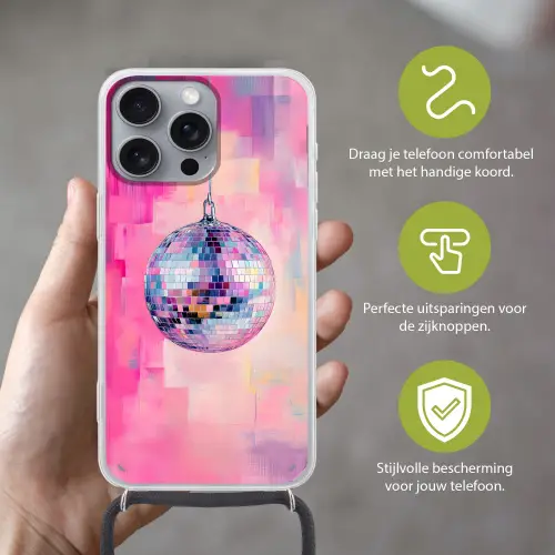 Discobal - Pink - Verf Hoesje iPhone 16 Pro Max met koord klein -sfeer2_NL