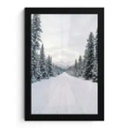 Weg - Sneeuw - Naaldbos - Winter - Avontuurlijk fotolijst zwart zonder passe partout klein -3d