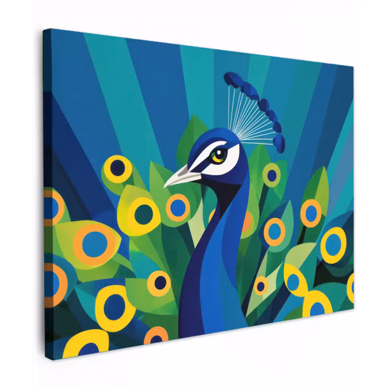 Canvas schilderij - Pauw - Cirkels - Blauw