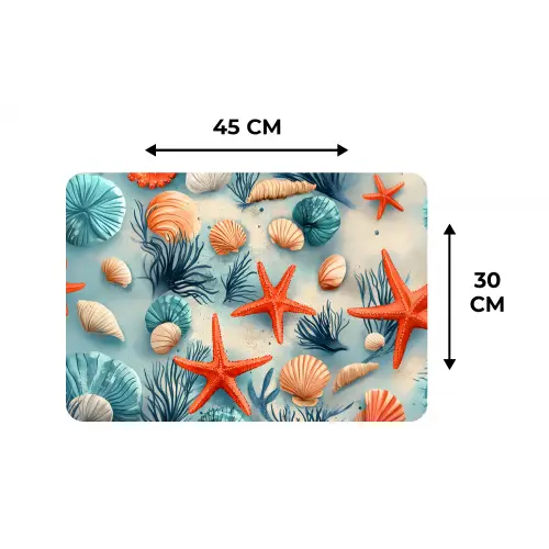 Zeesterren - Schelpen - Illustratie - Zand Placemat vinyl groot -specs