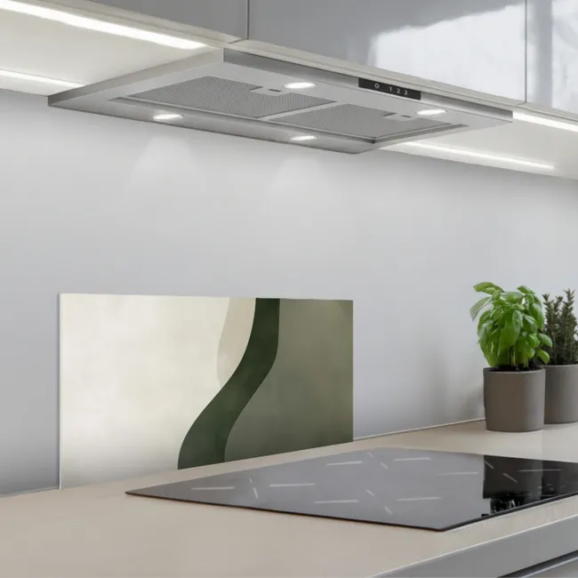Japandi - Groen - Abstract - Modern keuken achterwand spatscherm klein -3d_schuin