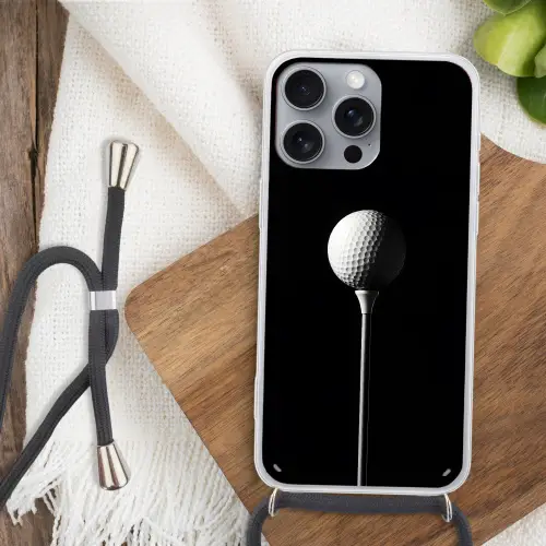Golfbal - Minimalistisch - Wit Hoesje iPhone 16 Pro Max met koord klein -sfeer4