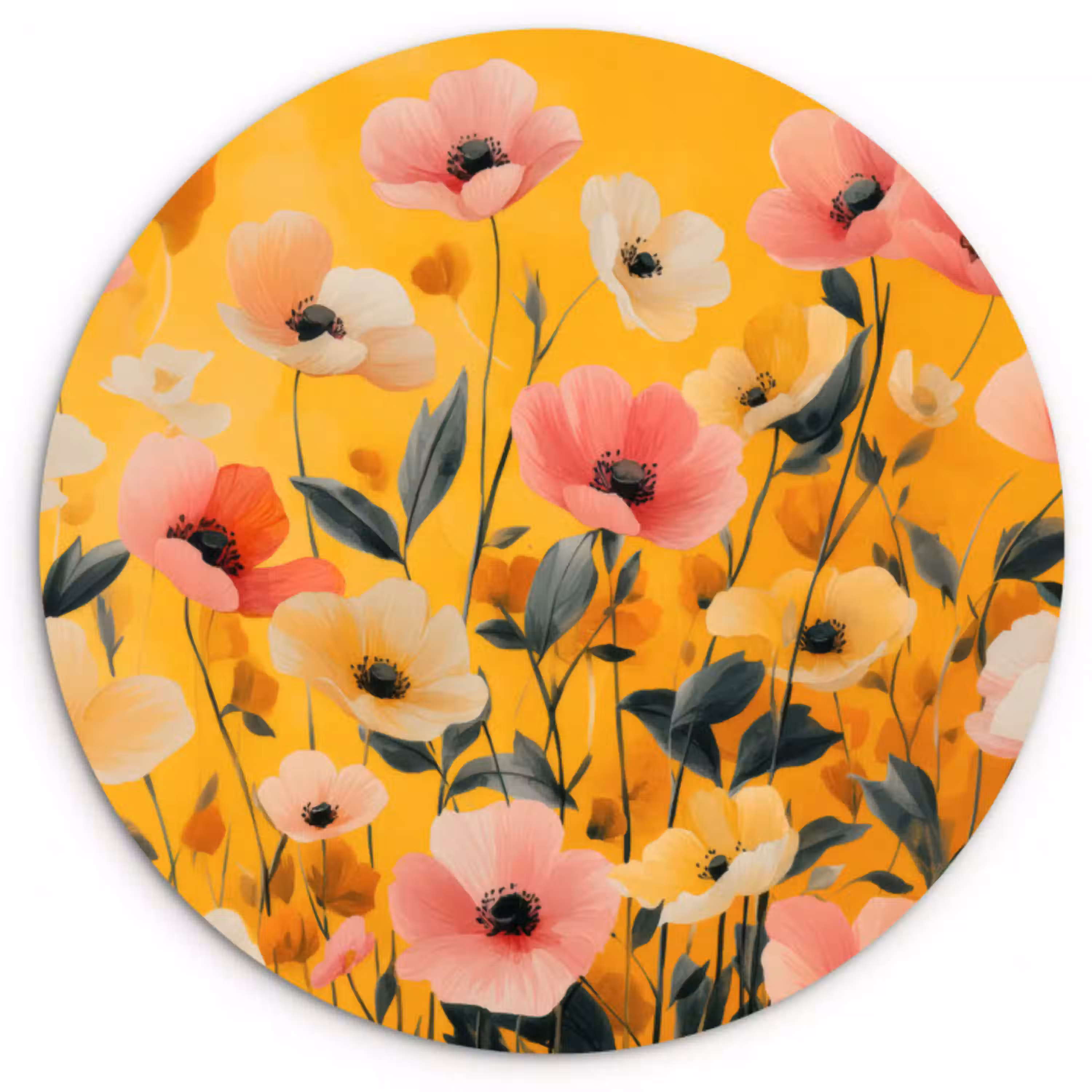 Bloemen - Veld - Geel Wandcirkel kunststof plaat 5mm dik klein -3d