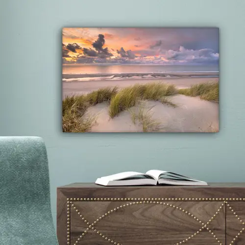 Zonsondergang - Duin - Strand - Planten - Zee canvas 2cm klein -sfeer4