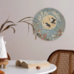 Kraanvogels - Maan - Bloemen - Blauw Akoestische PET Vilt - Rond klein -sfeer3