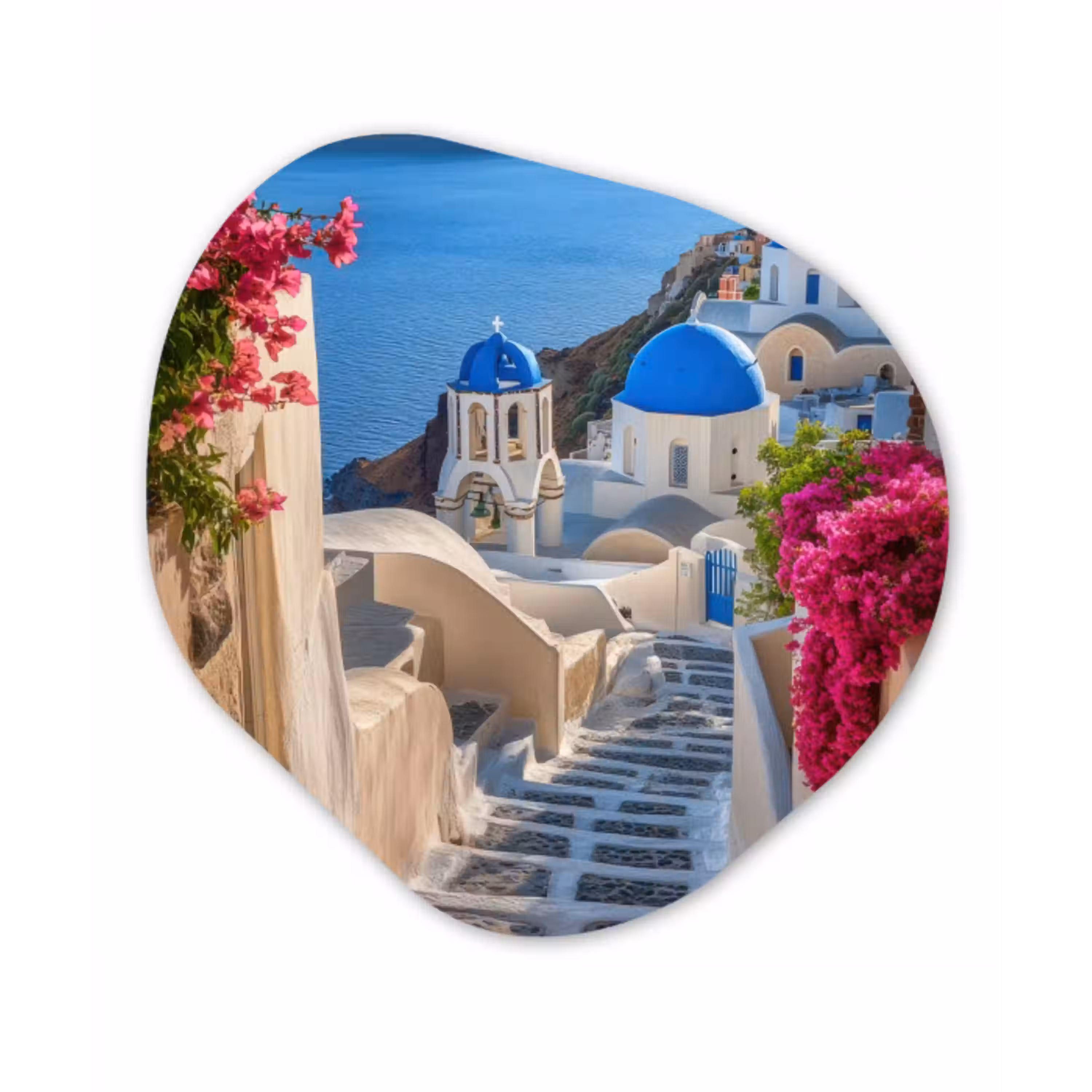Santorini - Bloemen - Griekenland Wandcirkel Organisch Aluminium middel -3d