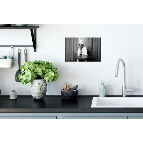 Vrouw - Bubbels - Zwart - Wit Muursticker klein -keuken