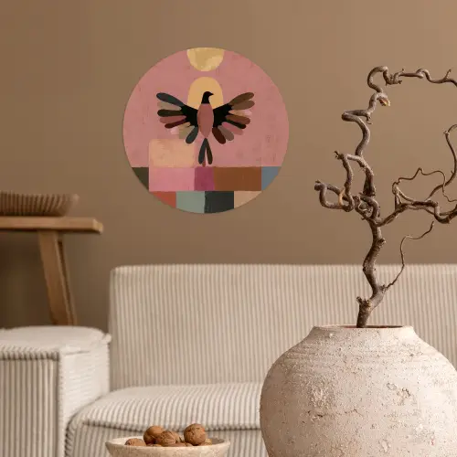Illustratie - Vogel - Vlakken - Kleurrijk Wandcirkel behangsticker klein -sfeer1