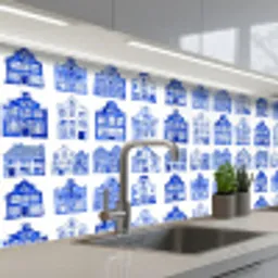 Patroon - Huizen - Blauw keuken achterwand 2 middel 871 -3d_schuin