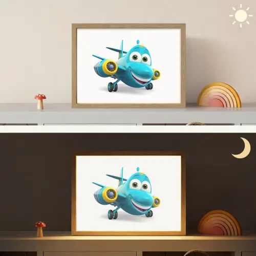 Vliegtuig - Blauw - Kinderen - Jongens Light Box met batterij (Wandlamp kind) middel -sfeer3_kind