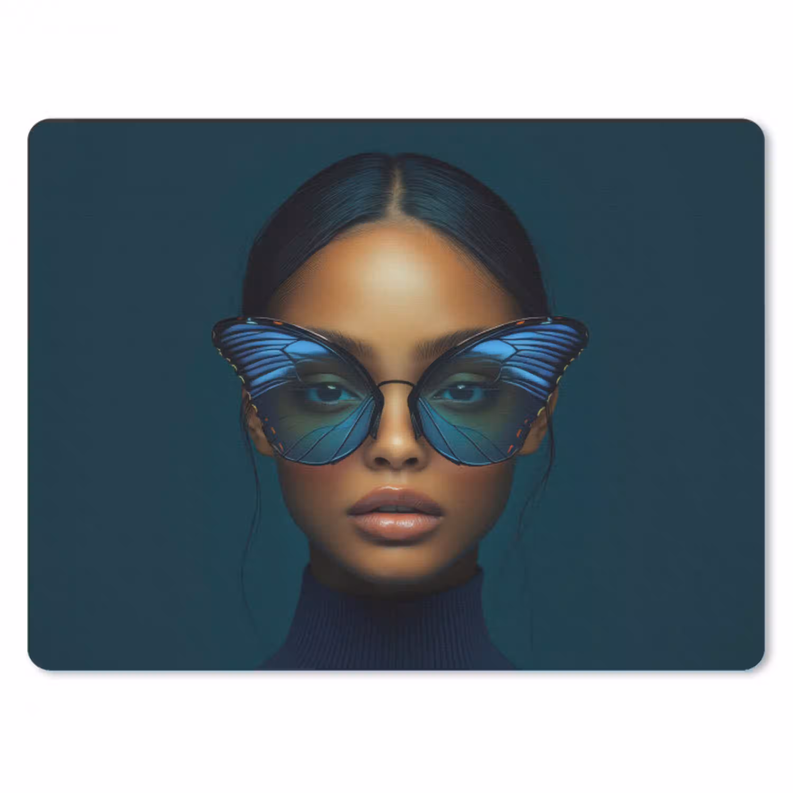 Vrouw - Vlinder - Bril - Blauw - Modern - Portret muismat rubber klein -3d