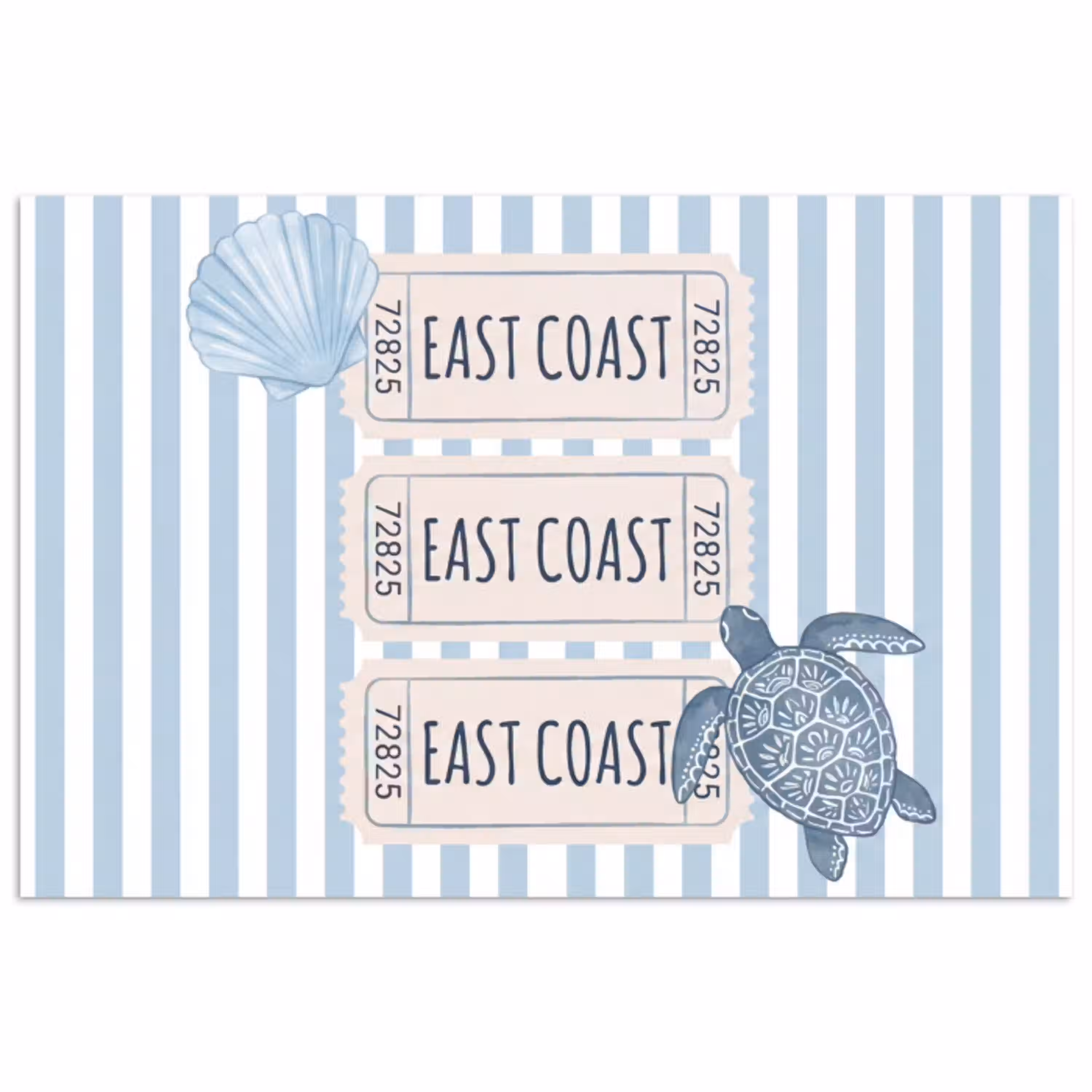 Schelp - Oceaan - Kust - Blauw - Illustratie poster papier klein -3d