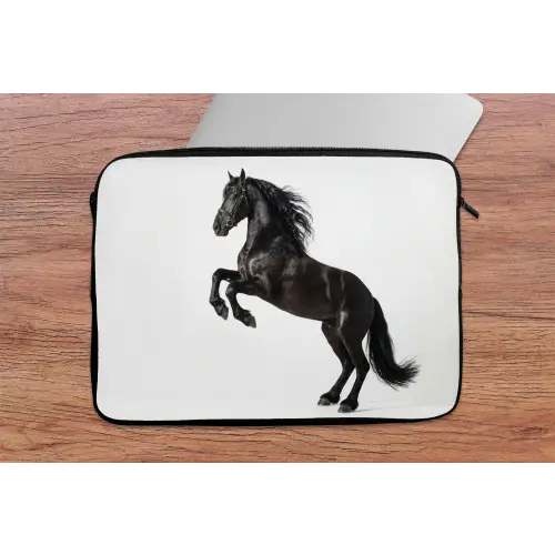 Zwart - Paard - Portret laptophoes neopreen klein -tafel