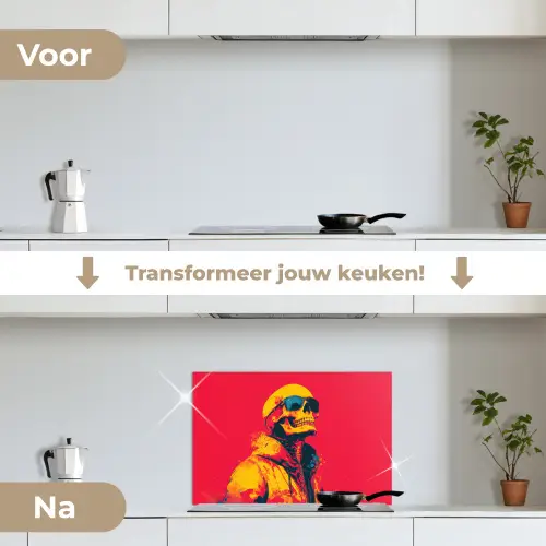Zonnebril - Schedel - Jas - Rood keuken achterwand spatscherm klein -voor_na_NL