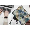 Bladeren - Abstract - Goud - Blauw laptophoes neopreen klein -bureau
