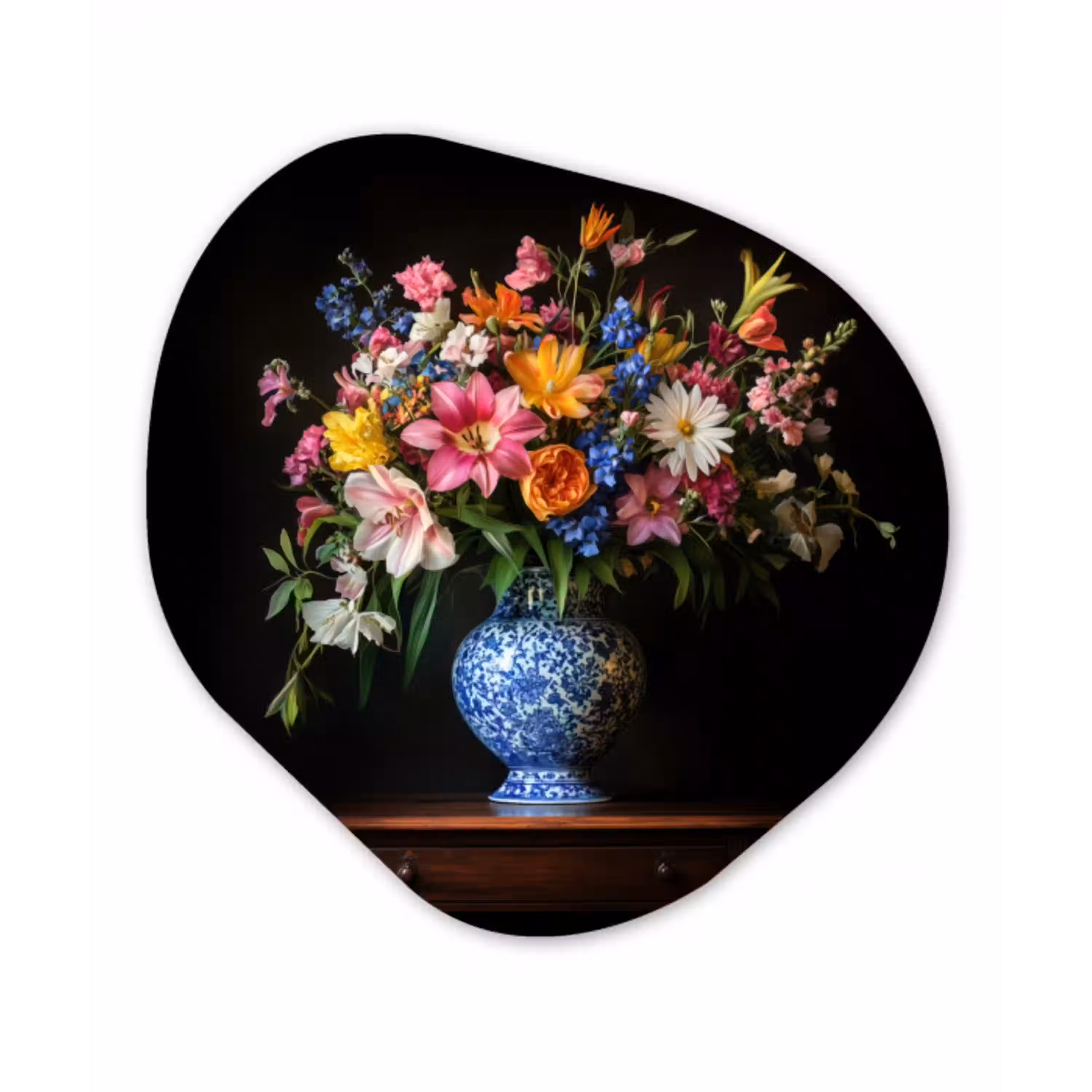 Kleur - Vaas - Bloemen - Boeket Wandcirkel Organisch Aluminium middel -3d
