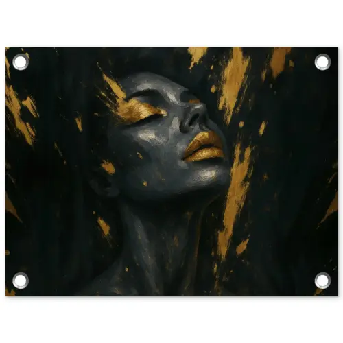 Gezicht - Vrouw - Verfspatten - Abstract tuinposter los doek klein -3d