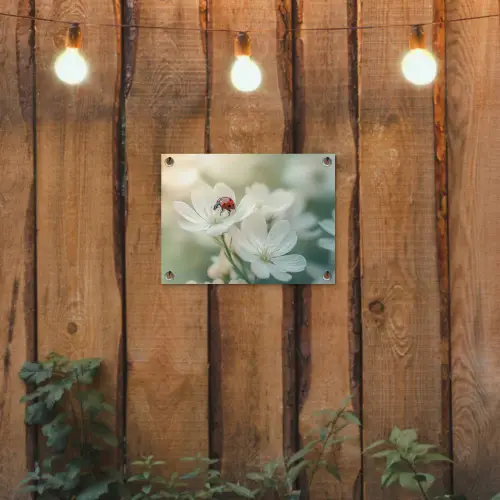 Lieveheersbeestje - Bloemen - Wit tuinposter los doek klein -sfeer1