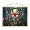 Vlinder - Roze - Bloemen - Bladeren textielposter latten blank klein -3d