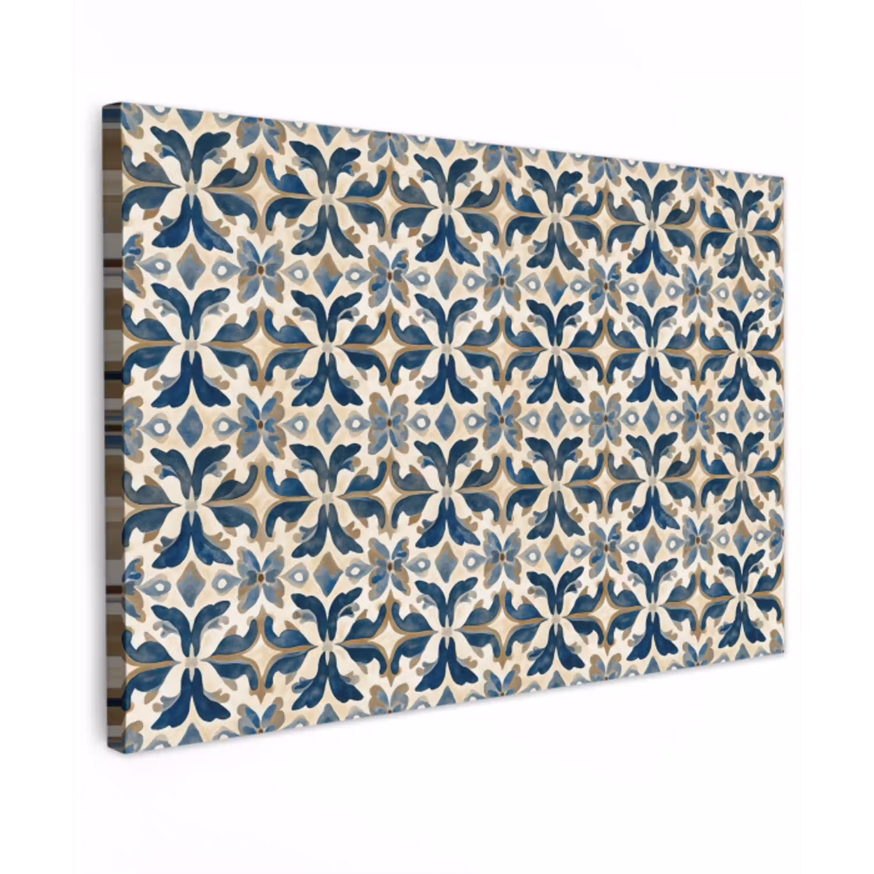 Tegel - Patroon - Blauw - Beige Tuinposter op houten frame 2 cm dik klein 845 -3d