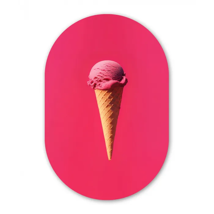 Schepijs - Roze - Hoorntje Wandcirkel Ovaal Glas middel -3d