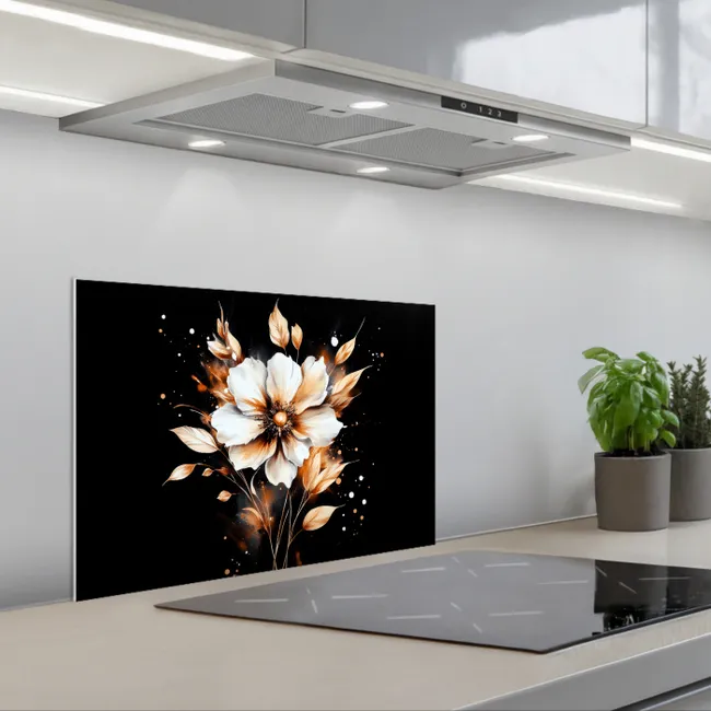 Bloem - Verf - Goud - Graffiti - Modern keuken achterwand spatscherm klein -3d_schuin