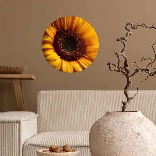 Geel - Zonnebloem - Zomers Wandcirkel behangsticker klein -sfeer1