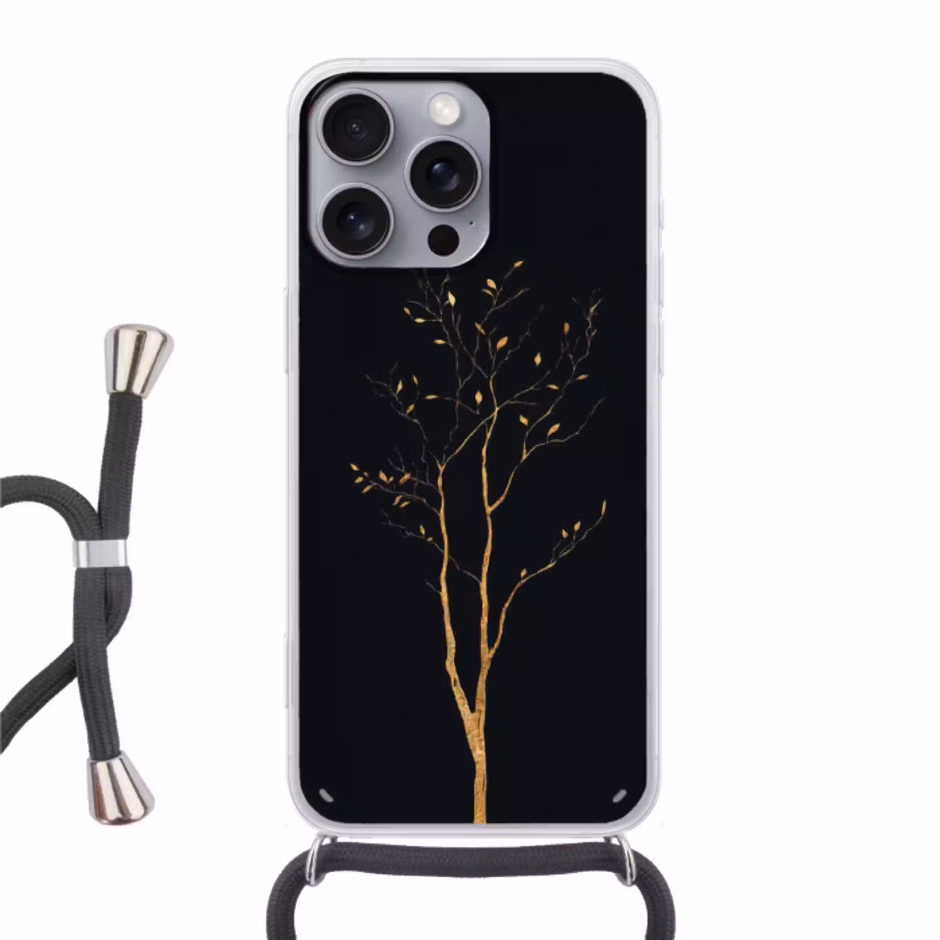 Takken - Blaadjes - Zwart Hoesje iPhone 16 Pro Max met koord klein -3d