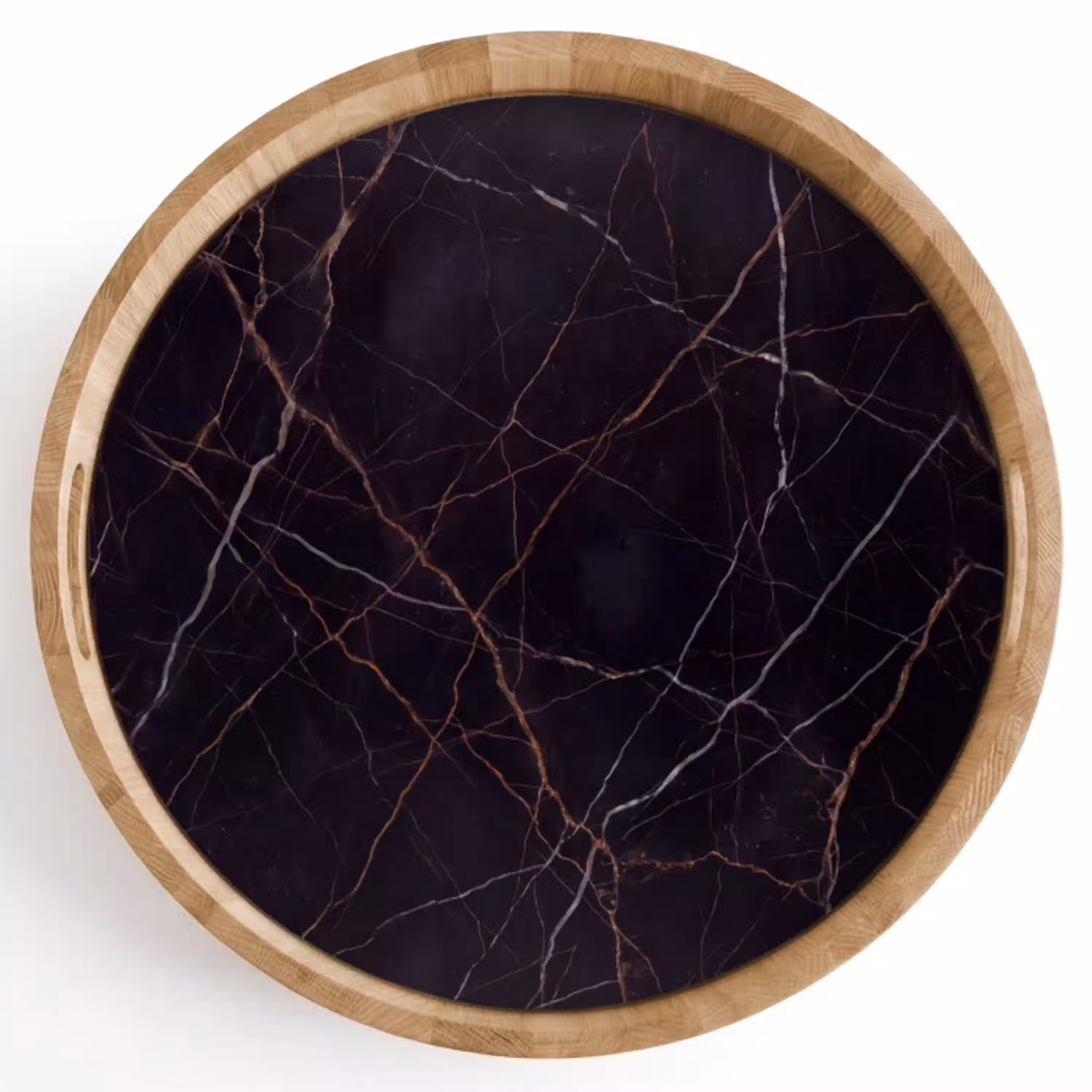 Natuursteen - Marmerpatroon - Abstract - Modern - Zwart - Goud Dienblad Rond middel -z3d_shopping